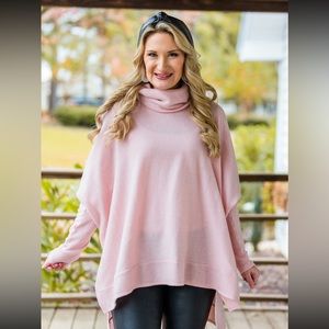 High low turtleneck sweater blush